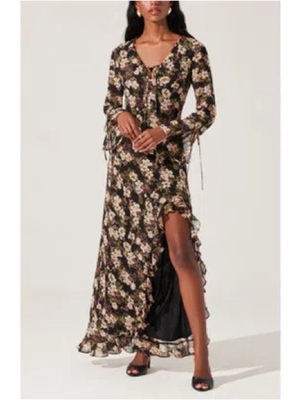 ASTR The Label Floral High Low Maxi Dress Romantic Boho Ruffle Small Cottagecore
